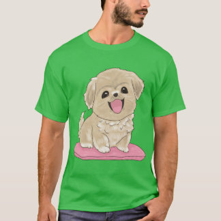 枕元にいるキュートなチベタン・スパニエル Tシャツ