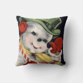 枕帽子オフに、ヴィンテージ休日雪だるま クッション (裏面)