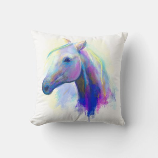 枕抽象芸術数々の色の頭馬 クッション (正面)
