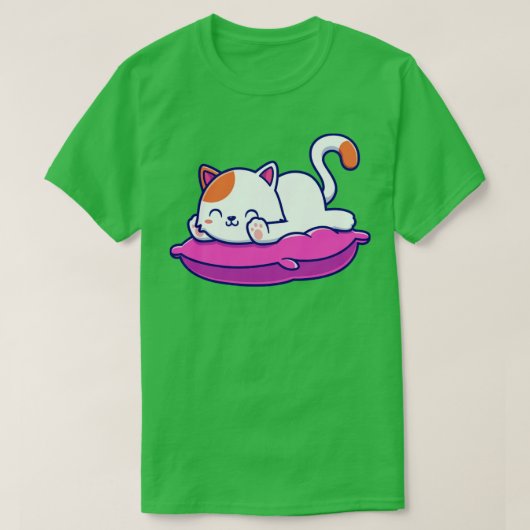 枕漫画にかわいい猫 Tシャツ (デザイン正面)