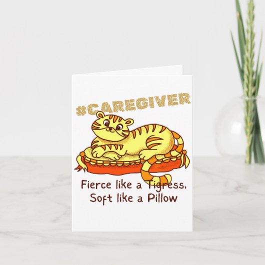 枕漫画の介護者のオレンジ色のミニティグレス サンキューカード (正面)