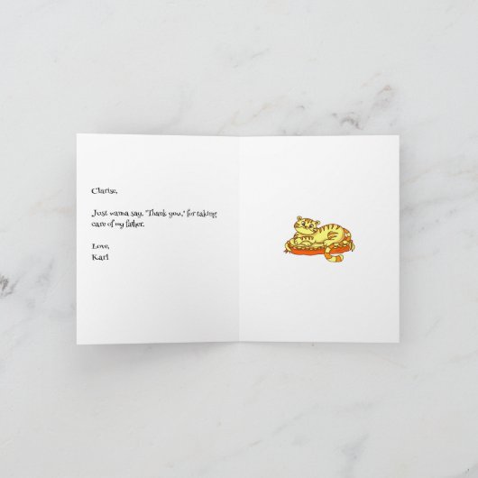 枕漫画の介護者のオレンジ色のミニティグレス サンキューカード (内部)