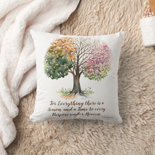 枕白4季節の木の聖書の詩の水彩画 クッション (ブランケット)