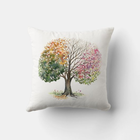 枕白4季節の木の聖書の詩の水彩画 クッション (裏面)