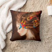 枕美しい女性の蝶。抽象芸術 クッション (ブランケット)