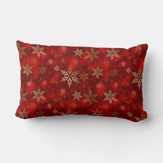 枕赤いクリスマスの投球及び金ゴールドの雪片 ランバークッション (裏面)