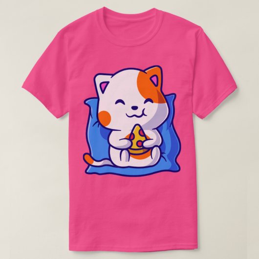 枕食べ物漫画でかわいい猫のピザ Tシャツ (デザイン正面)