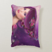 枕16" x 12"紫色の花を持つファンタジーの女性 アクセントクッション (裏面(縦))