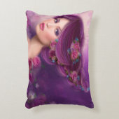 枕16" x 12"紫色の花を持つファンタジーの女性 アクセントクッション (正面(垂直))