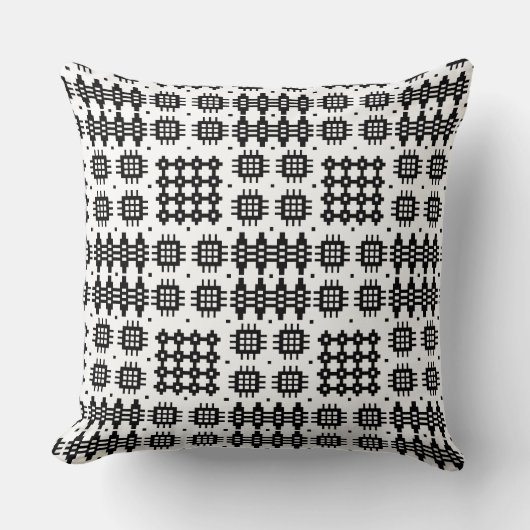 枕、クッションのウェールズのタペストリーパターン白黒 クッション (正面)