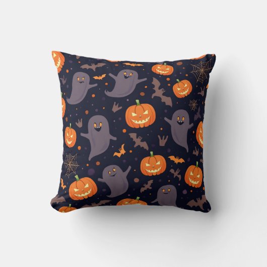 枕（ハロウィーン模様のカボチャ彫り） クッション (正面)