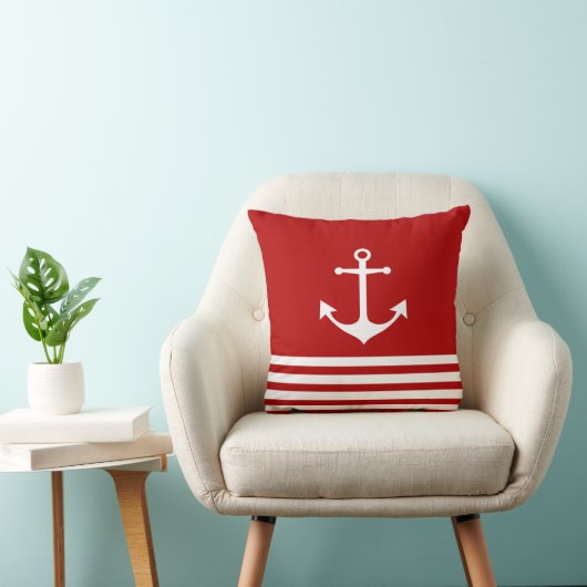 枕、白航海の色、赤ストライプ色、いかり枕 クッション (椅子)