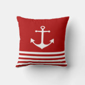 枕、白航海の色、赤ストライプ色、いかり枕 クッション (裏面)