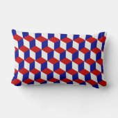 枕（腰部） – ブロック錯覚の赤、白、青 ランバークッション (裏面)