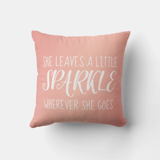 枕-葉の輝きの紙吹雪のピンク クッション (裏面)