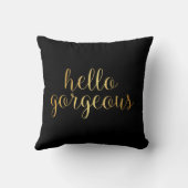 枕-金ゴールドのこんにちは豪華な黒 クッション (裏面)