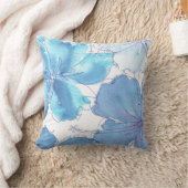 枕-青いハイビスカスの花-水彩画 クッション (ブランケット)