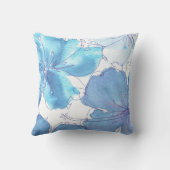 枕-青いハイビスカスの花-水彩画 クッション (裏面)