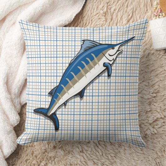 枕 – 青いマーリンオンプレイド (ブランケット)