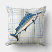 枕 – 青いマーリンオンプレイド (正面)