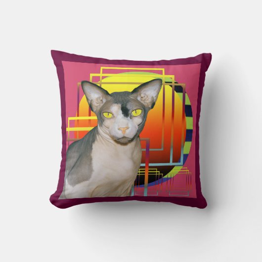 枕| Sphynxスフィンクスの子猫猫のピンク クッション (正面)