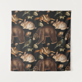 林お洒落動物花柄 タペストリー