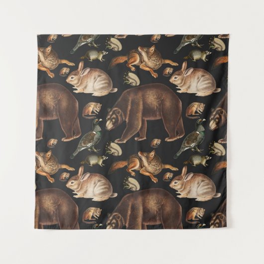 林お洒落動物花柄 タペストリー (正面)