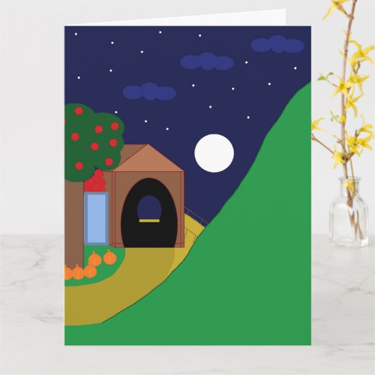 林檎の木と山で昇る月空白の: カード (黄色い花)