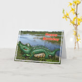 林間の空地のハッピーバースデーの集団の緑のわに カード (黄色い花)