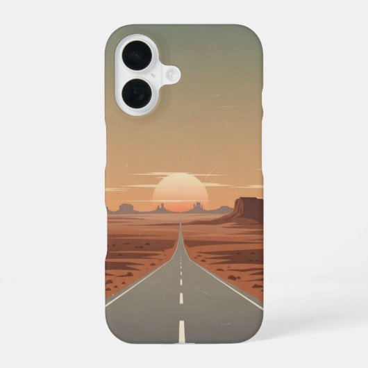 果てしない砂漠のハイウェイ iPhone 16ケース (裏面)
