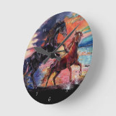 果てしない空の水彩馬 ラウンド壁時計 (傾斜)