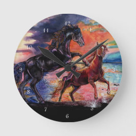 果てしない空の水彩馬 ラウンド壁時計