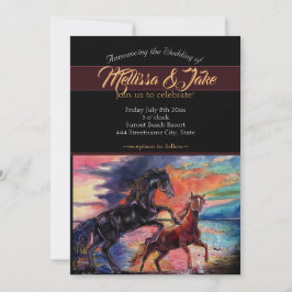 果てしなく広がる空とロマンチックな水彩の馬たち 招待状