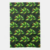 果実が付いている水彩画の緑植物のパターン キッチンタオル (縦)