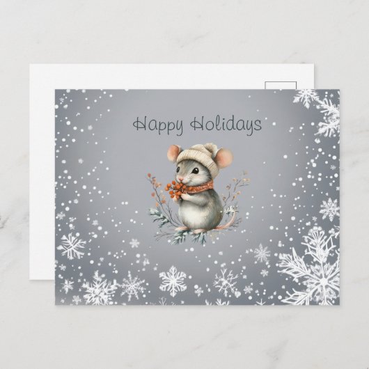 果実が入ったかわいい冬のネズミ シーズンポストカード (正面/裏面)