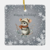 果実が入ったかわいい冬のネズミ セラミックオーナメント (正面)