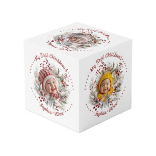 果実とクリスマスリース、緑のフォトキューブ フォトキューブ