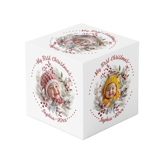 果実とクリスマスリース、緑のフォトキューブ フォトキューブ (正面アングル)