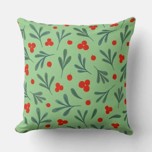 果実と冬の植物の継ぎ目葉のないパターン クッション (正面)