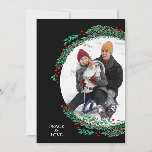 果実と松のリースクリスマスフォト シーズンカード (正面)