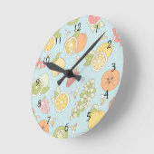 果実と果実の模様 ラウンド壁時計 (傾斜)