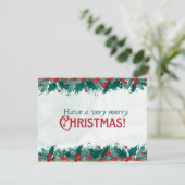 果実と緑のクリスマスの水色フレーム シーズンカード (スタンド正面)