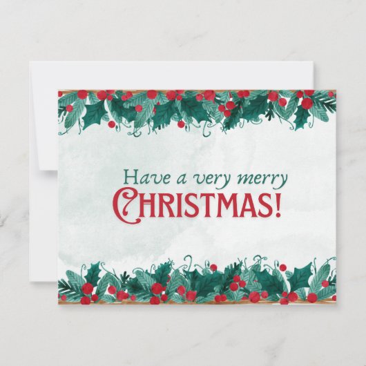 果実と緑のクリスマスの水色フレーム シーズンカード (正面)