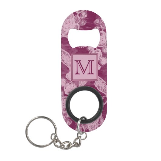 果実と花パープルフローラモノグラム キーホルダー栓抜き (正面)