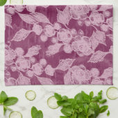 果実と花紫色の花柄 キッチンタオル (折り畳み)
