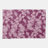 果実と花紫色の花柄 キッチンタオル (横)