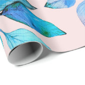 果実と鳥の水色のイラストレット付きブランチ ラッピングペーパー (ロールコーナー)