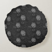 果実のシームレスなパターン黒と白の熱帯 ラウンドクッション (裏面)
