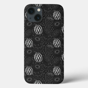果実のシームレスなパターン黒と白の熱帯 iPhone 13ケース