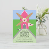 果実のピンクのミニゴルフの風車の誕生会 招待状 (スタンド正面)